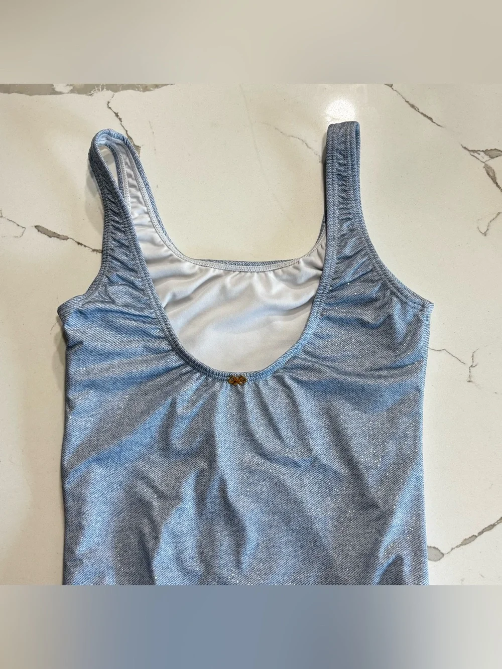Pilyq Light Blue Girls One-Piece Swimsuit with Rainbow Sequin Ice Cream Cone 10